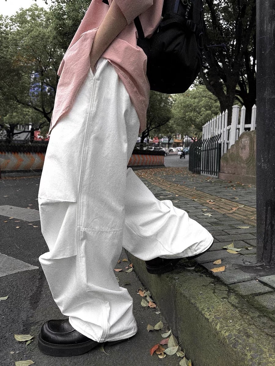 Aurocean 鬆弛感白色立體堆堆長褲