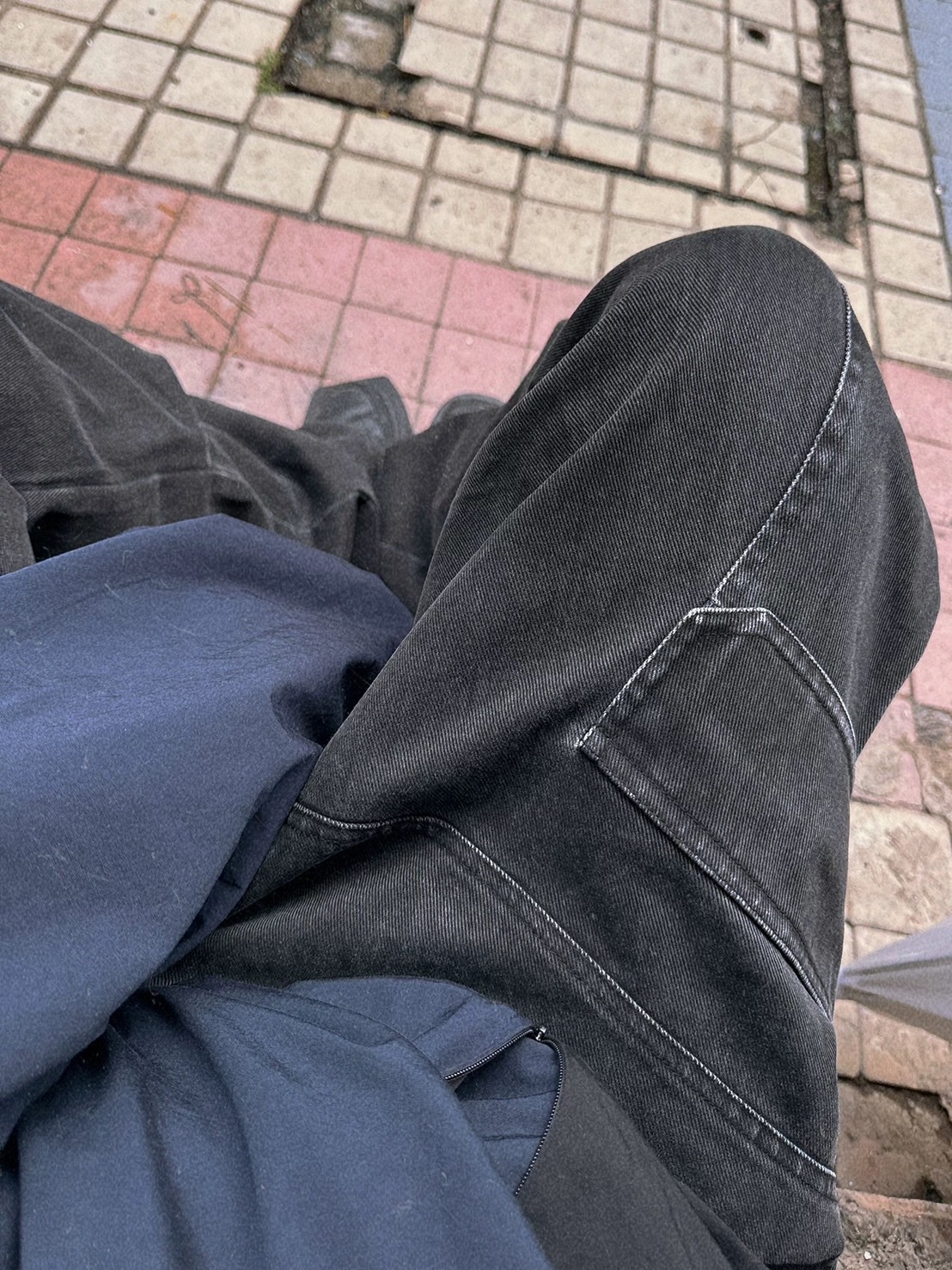 Aurocean 370克重磅純棉水洗做舊黑色工裝褲