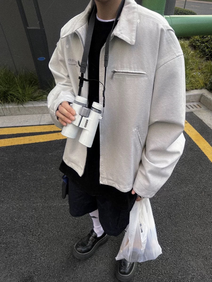 Aurocean 水洗做舊重磅全棉灰白工裝外套