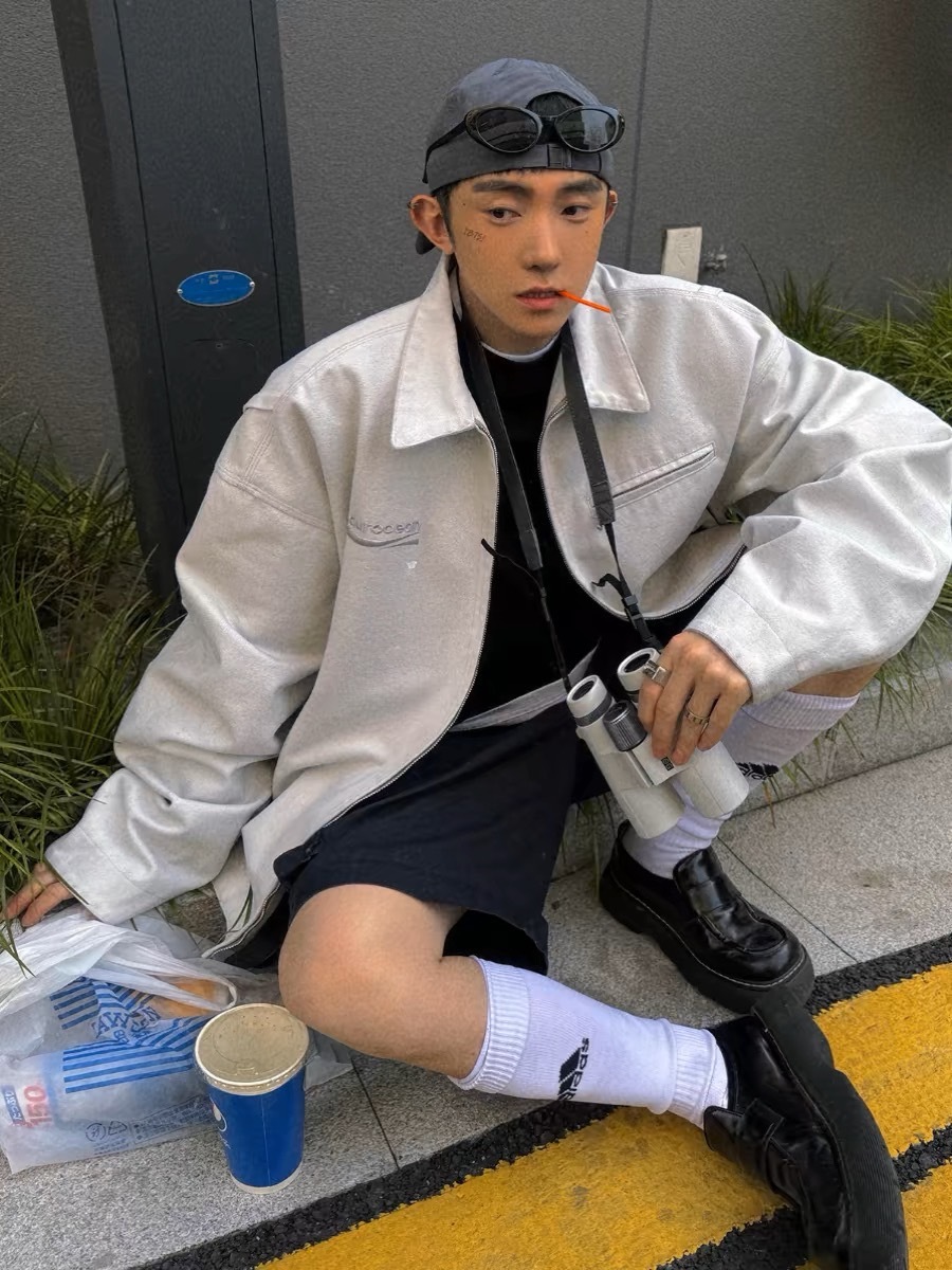 Aurocean 水洗做舊重磅全棉灰白工裝外套