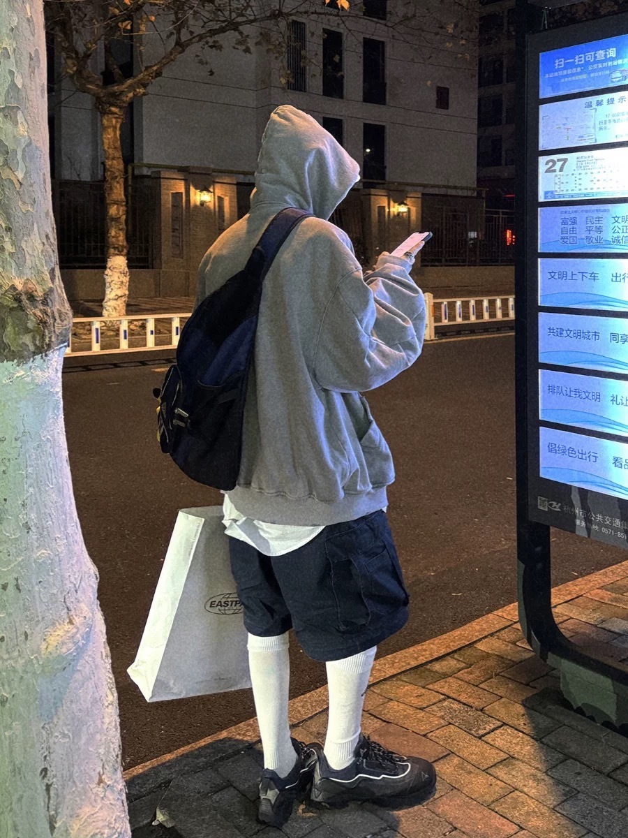 Aurocean 做舊淺灰450克重磅連帽衛衣