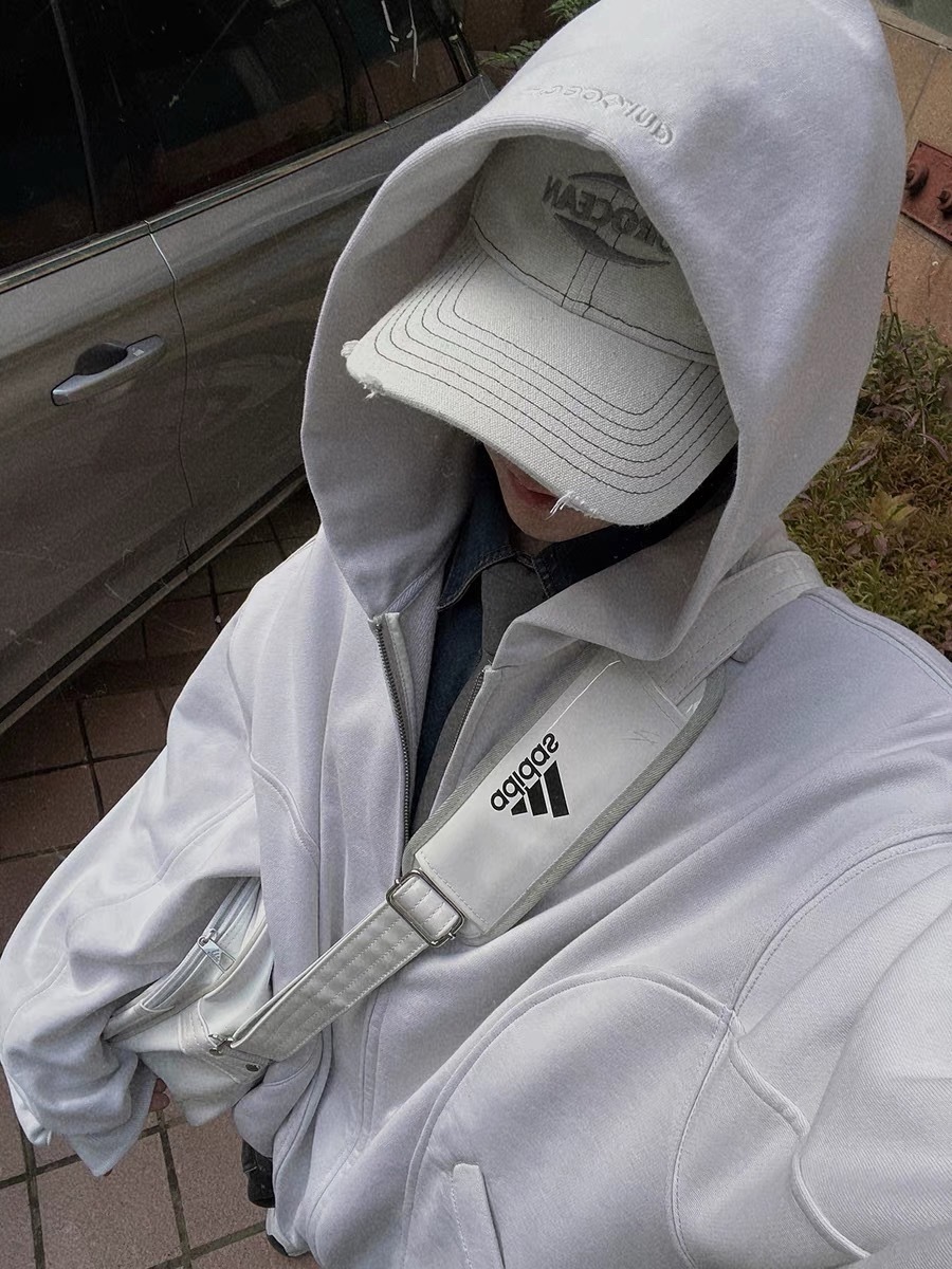 Aurocean 灰白420克重磅拼接連帽外套