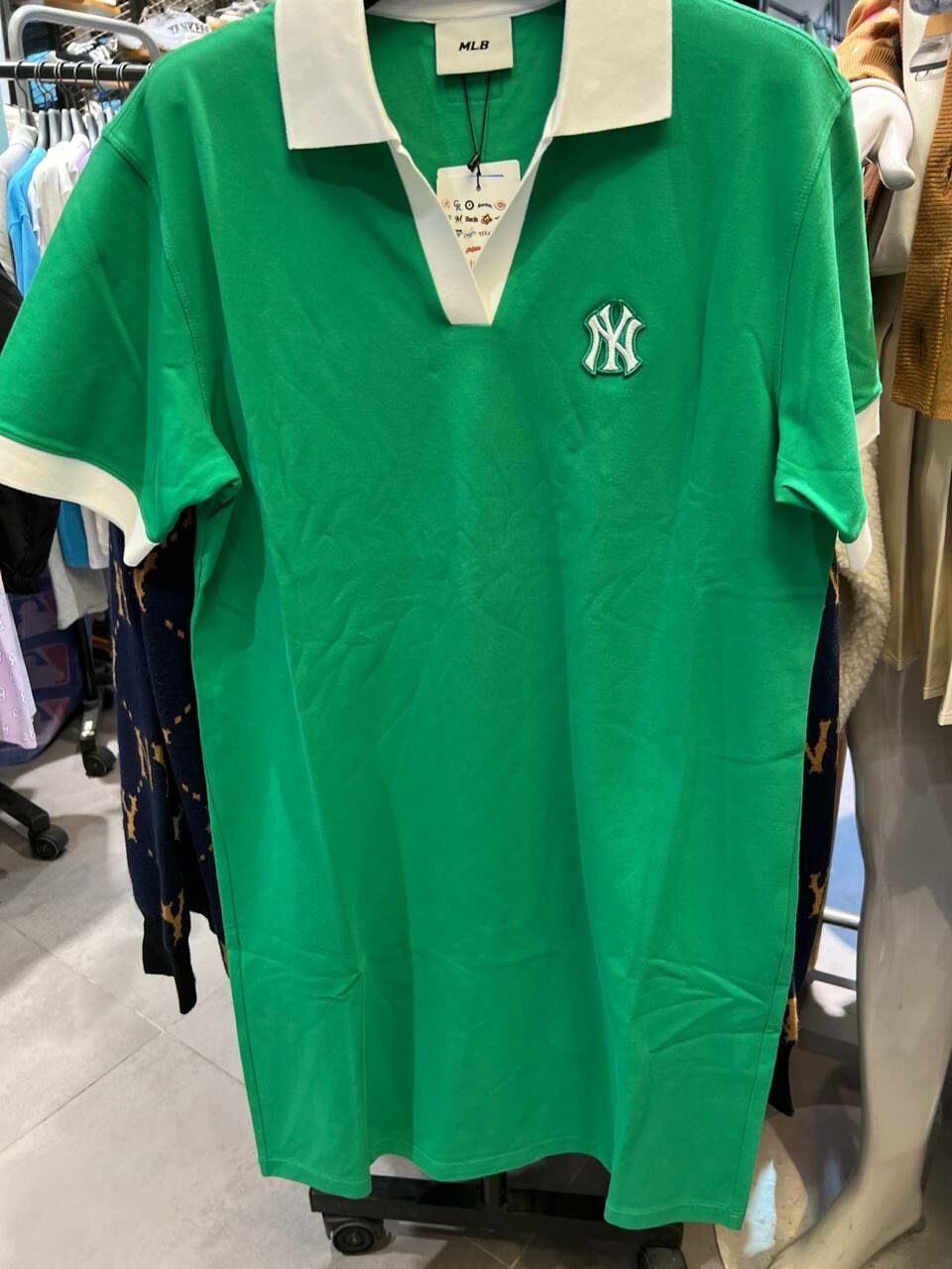 [S] MLB NY YANKEES EMBROIDERED LOGO T-SHIRT POLO DRESS,GREEN, 3FOPB0333GP002-50GND (SMLB419)