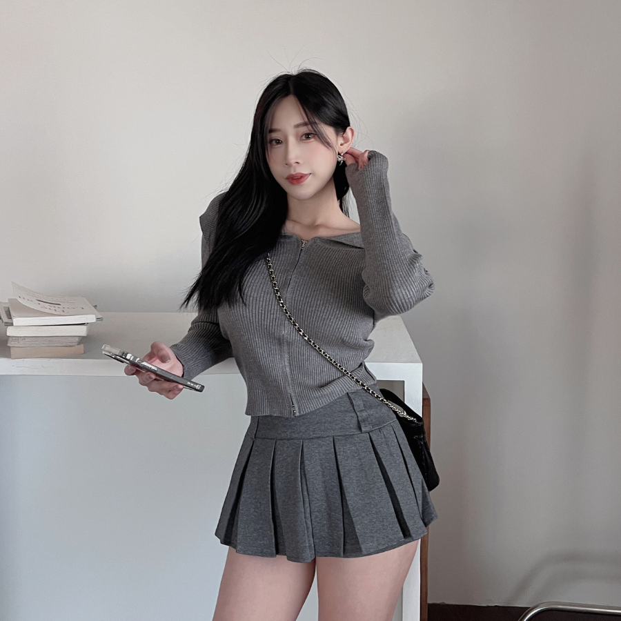 【版型超絕】DOMISS顯瘦翻領雙拉鏈毛衣 針織上衣-2色 露肩毛衣(現+預)