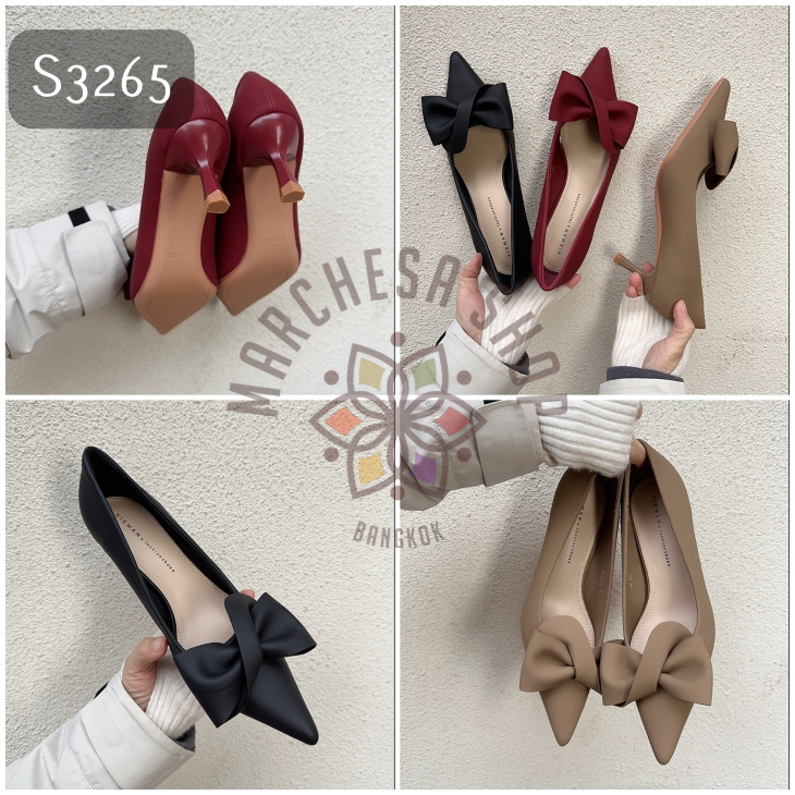 S3265 - 羊皮磨沙扭蝴蝶結尖頭高踭鞋