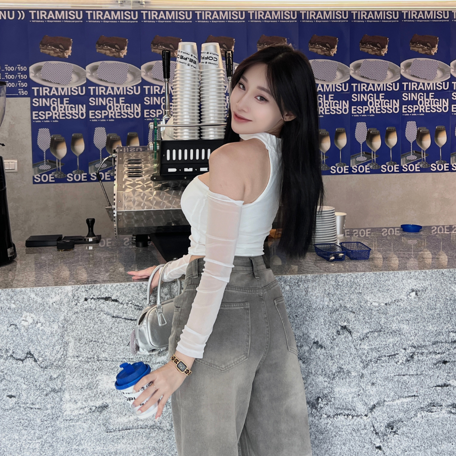 【DOMISS自訂】網紗拼接掛脖上衣-帶胸墊(現+預)