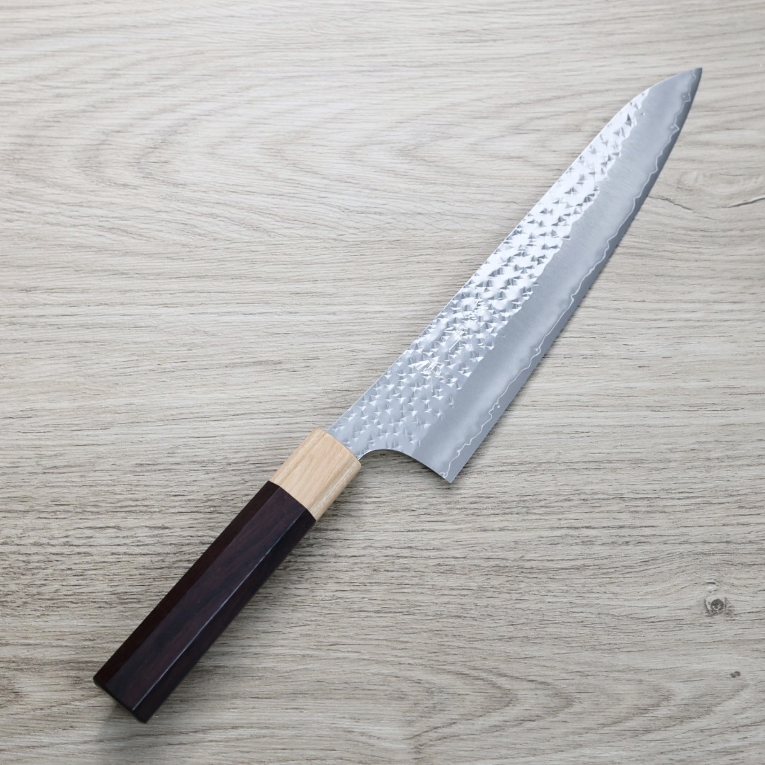 黒﨑優　閃光　牛刀　210mm 黒崎優 「閃光」牛刀 包丁 210mm ウエンジ柄ターコイズ桂 – HAGAKURE