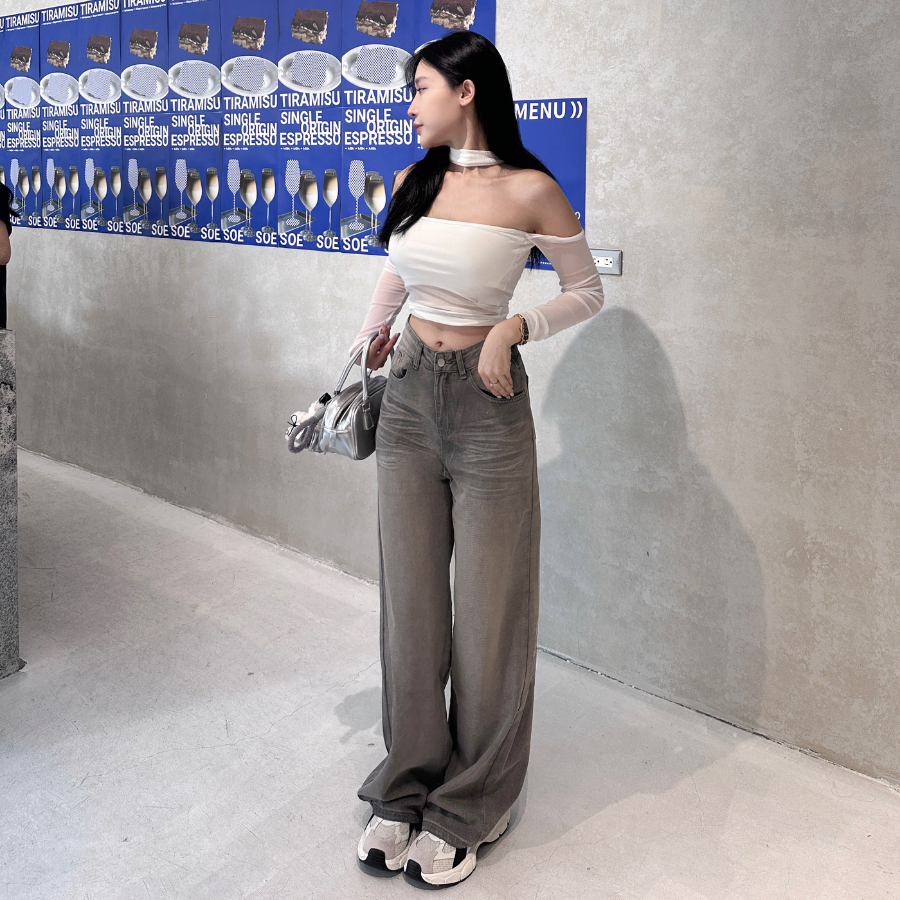 【韓國爆款】DOMISS高智感冷灰色長褲! 韓國牛仔褲 長褲 牛仔褲(現貨)