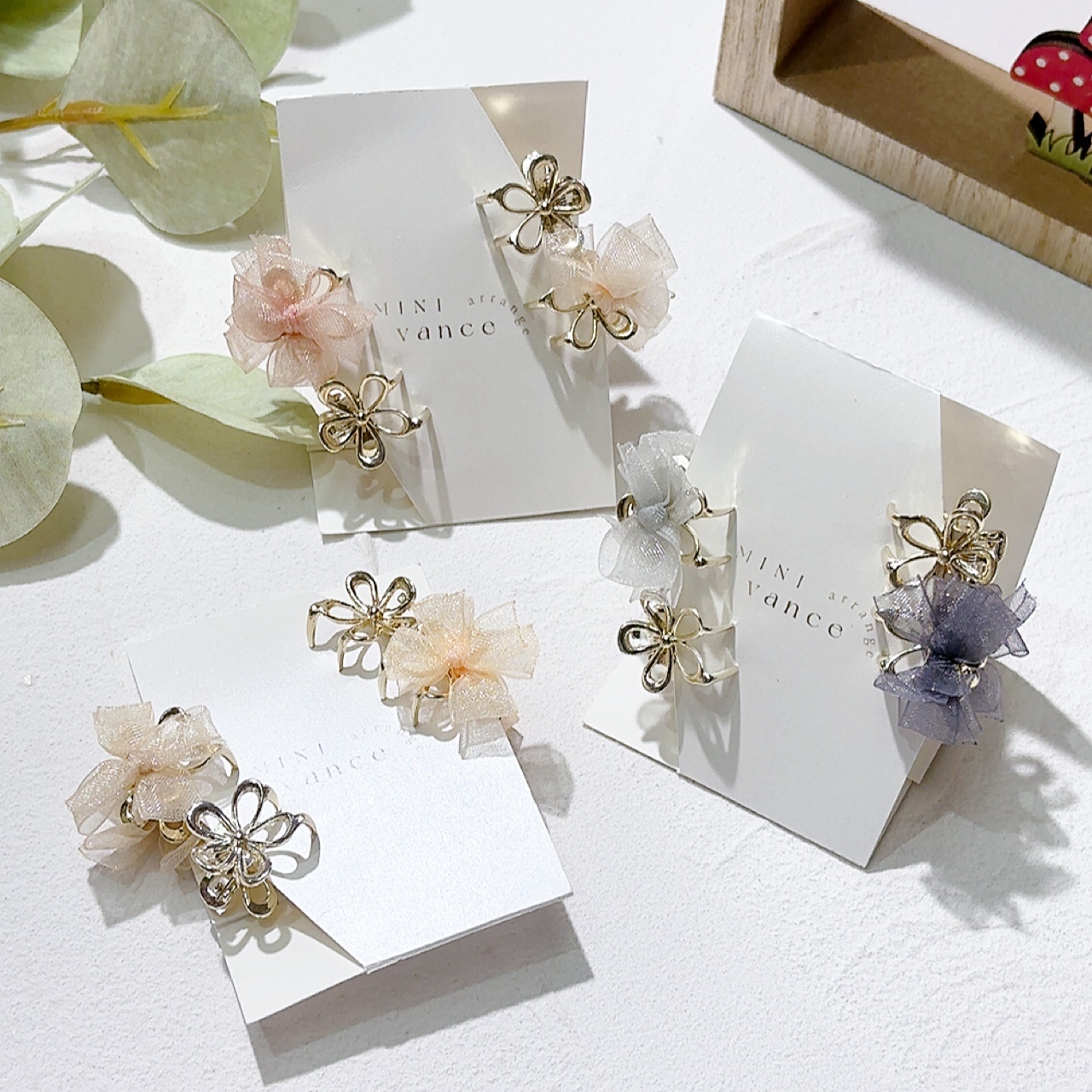 網紗花形髮夾仔SET