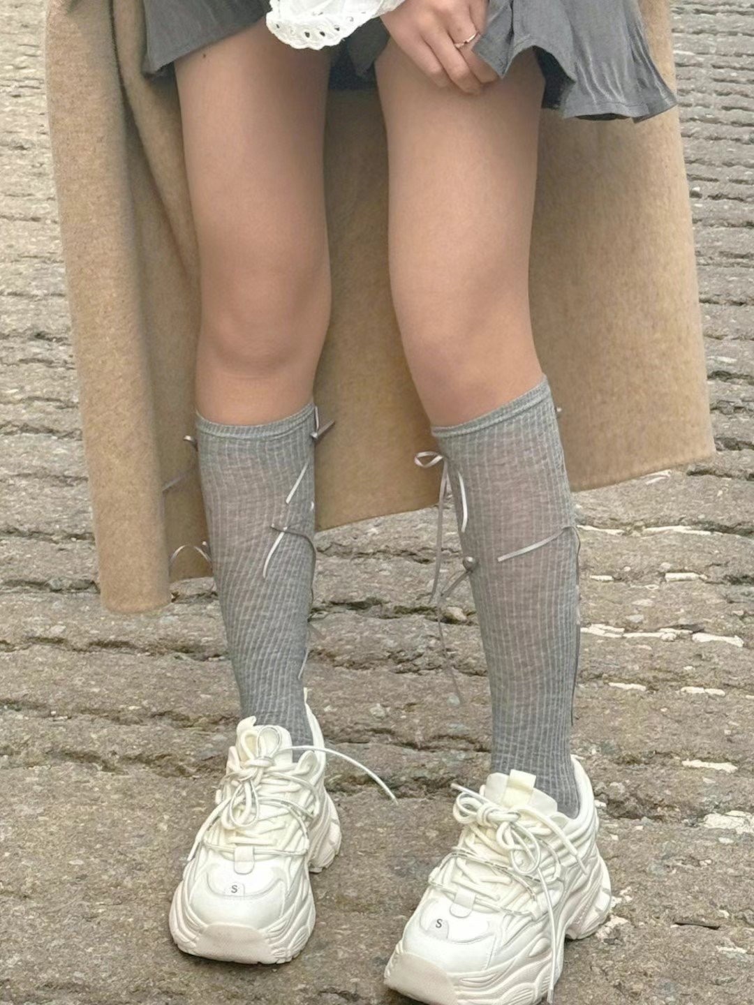 透膚緞帶蝴蝶結襪💝