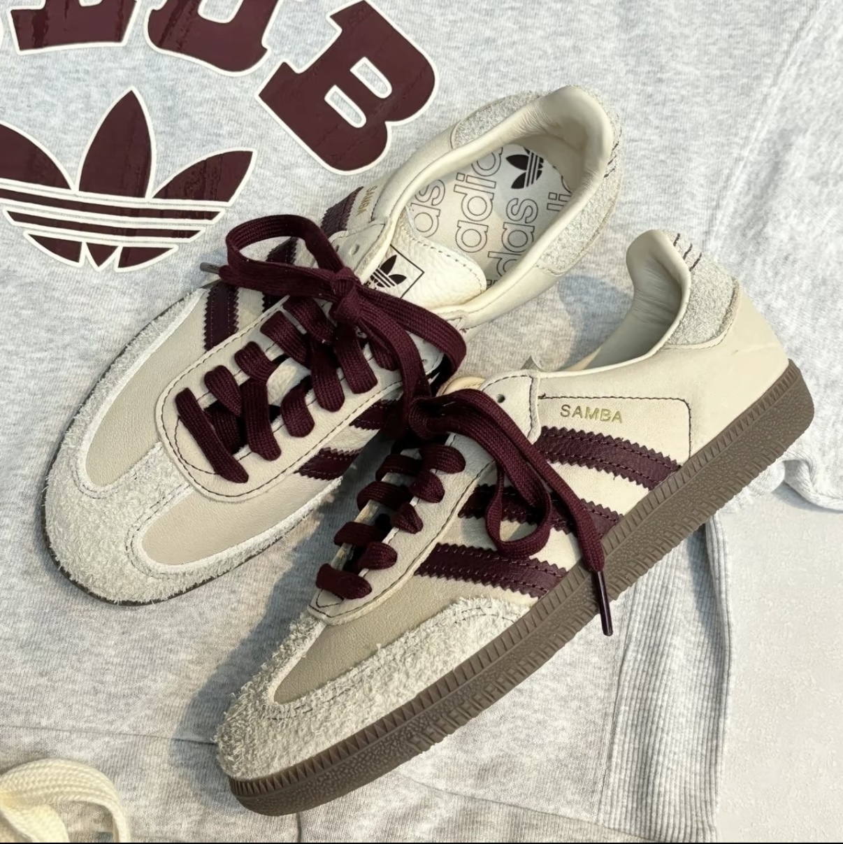 Adidas Originals Samba OG 米白色 酒紅色 麂皮 復古 德訓鞋 IG1987/預購