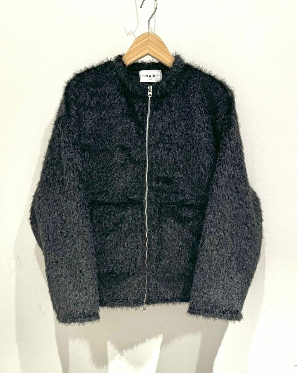 圓領淨色拉鍊毛毛外套 VOID-065JK