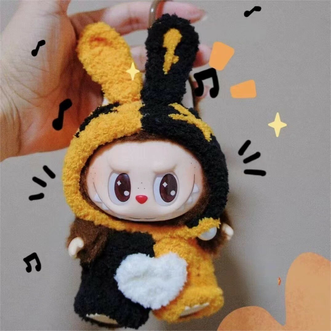 拉布布 LABUBU 坐坐派對 吊飾專用服裝 兔耳造型黑橘配色套裝 (無附吊飾)