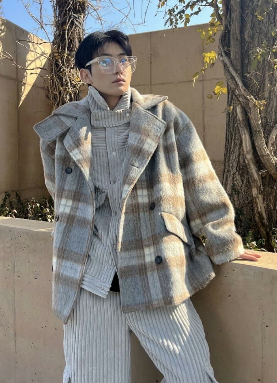 格仔孖襟開胸外套 VOID-073K