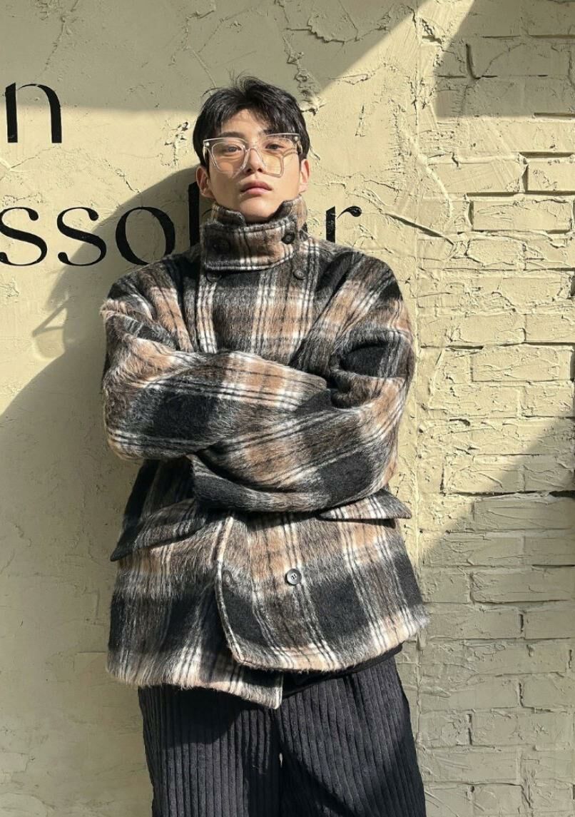 格仔孖襟開胸外套 VOID-073K