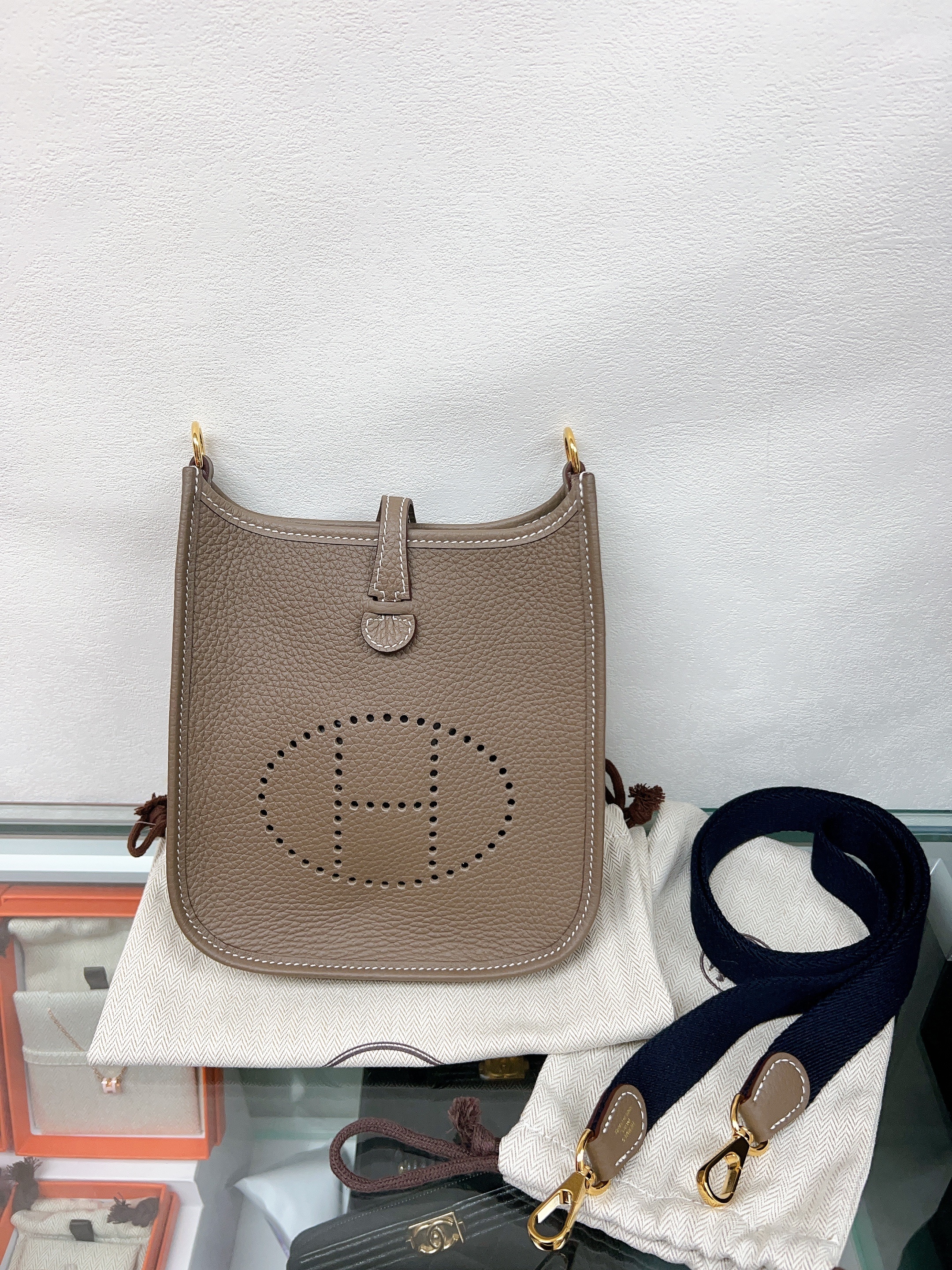 *Unused* Hermes mini evelyne/ etoupe GHW / stamp b