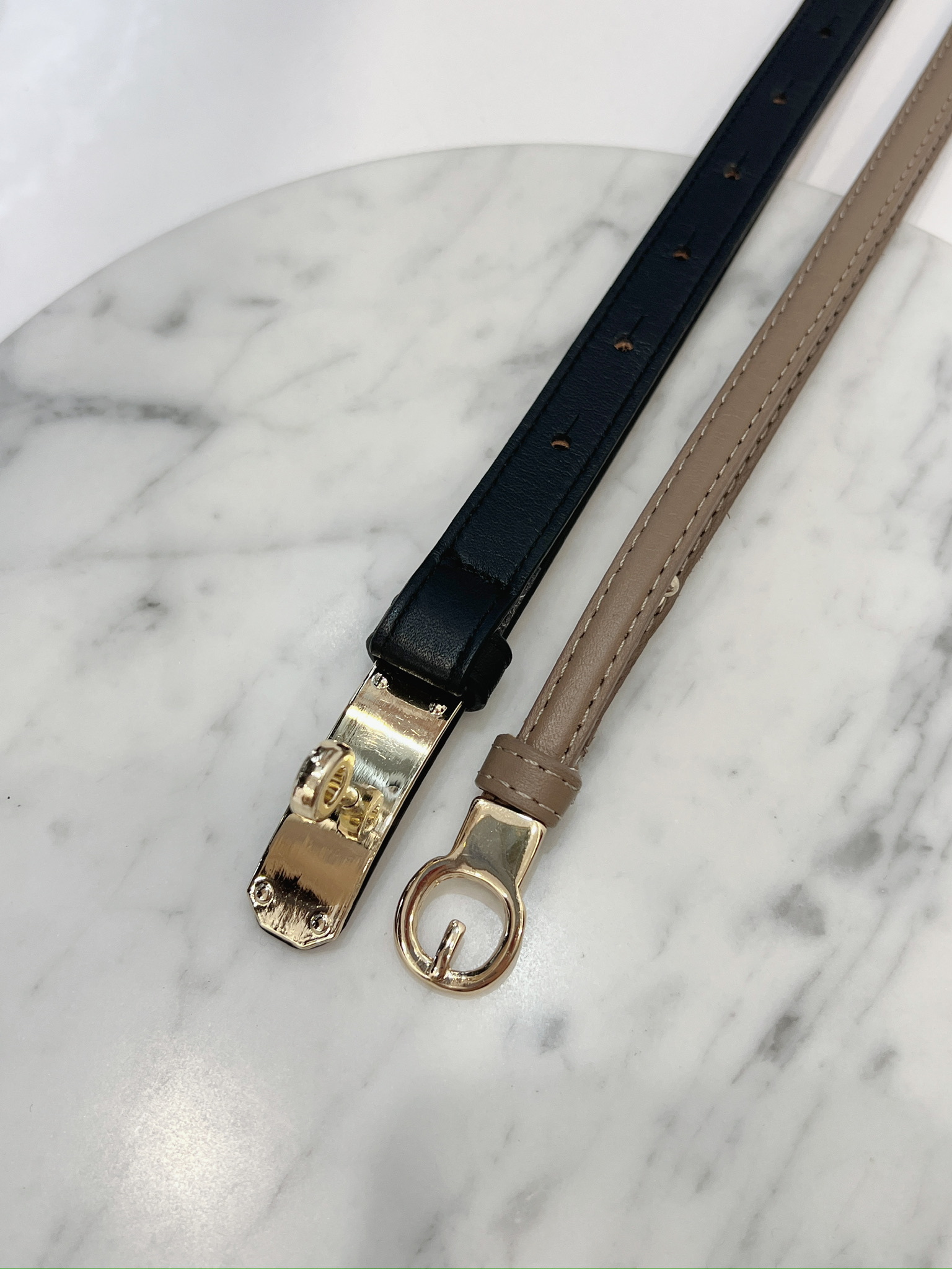 圓金釦真皮腰帶(裸)