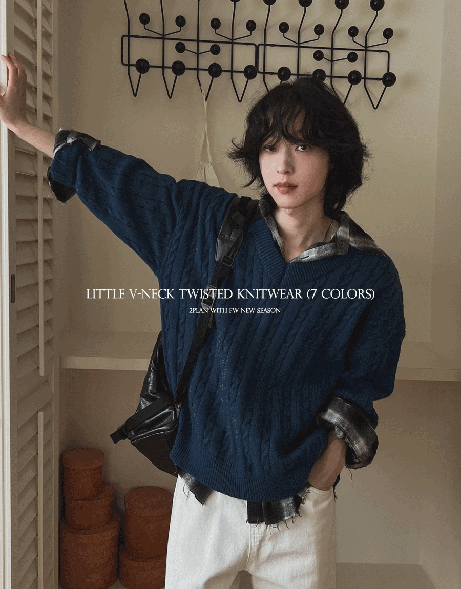 Overfit 麻花V領針織衫