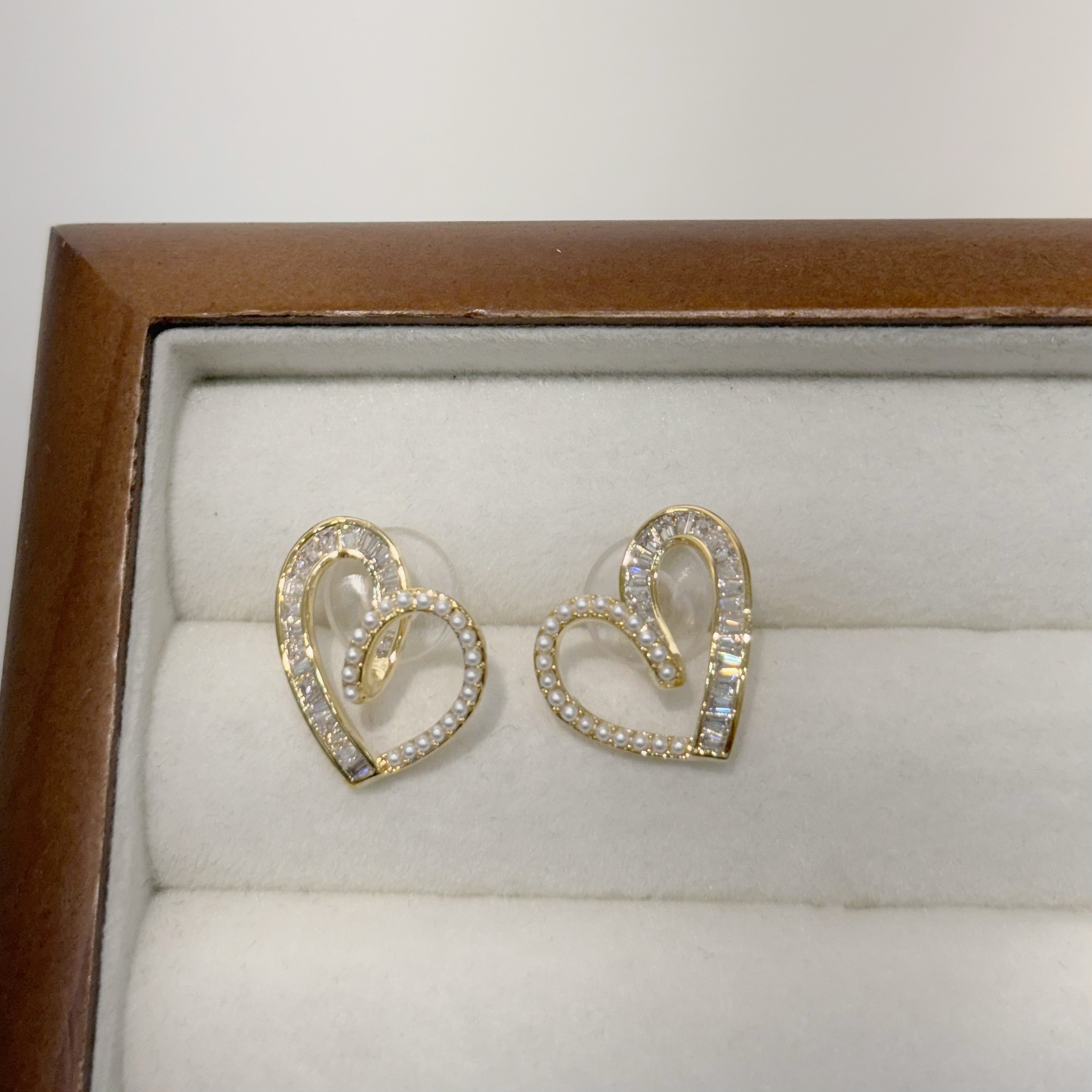 鋯石珍珠愛心耳針