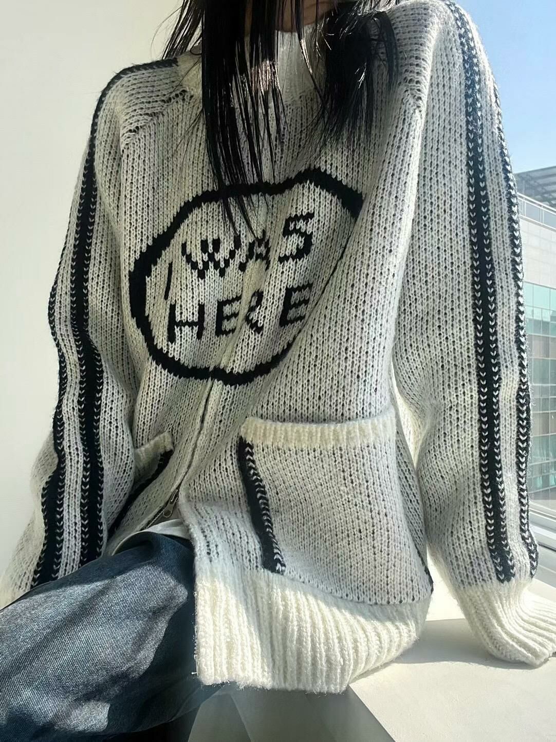 英文字拉鍊針織外套 UNUSED-022JK