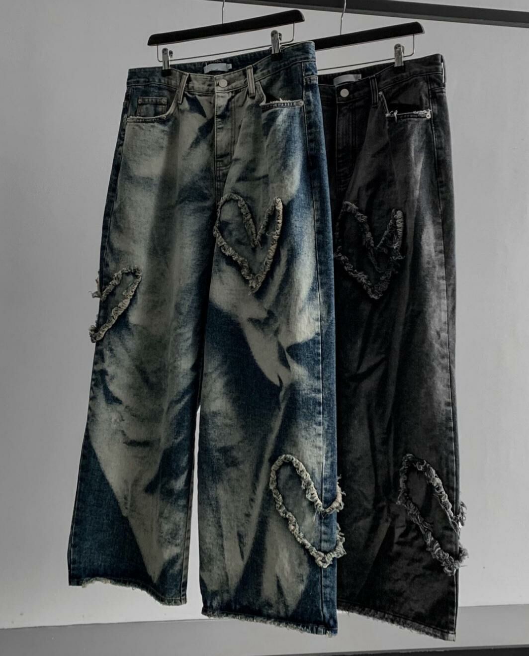 紮染心心鬆身牛仔褲 UNUSED-023P