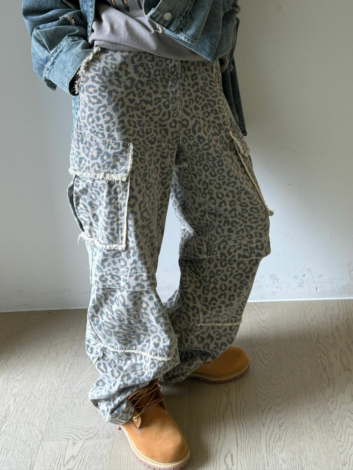 豹紋工裝鬆身褲 UNUSED-024P