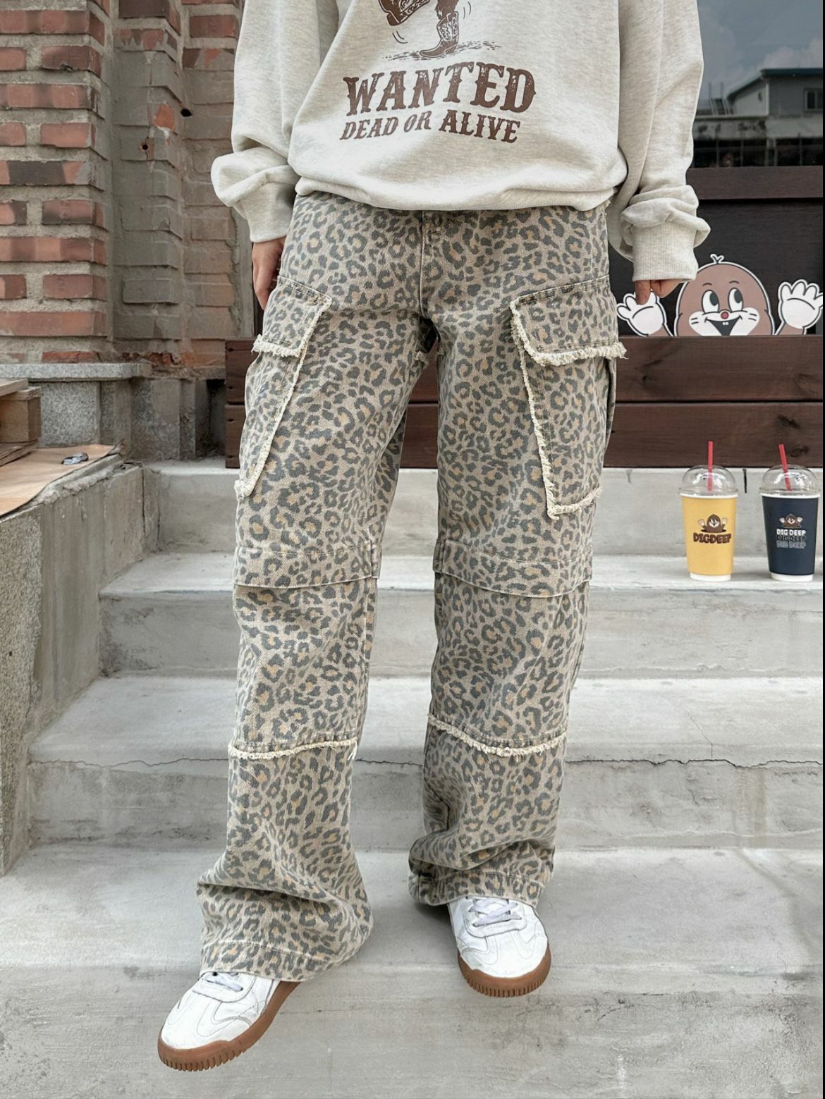 豹紋工裝鬆身褲 UNUSED-024P