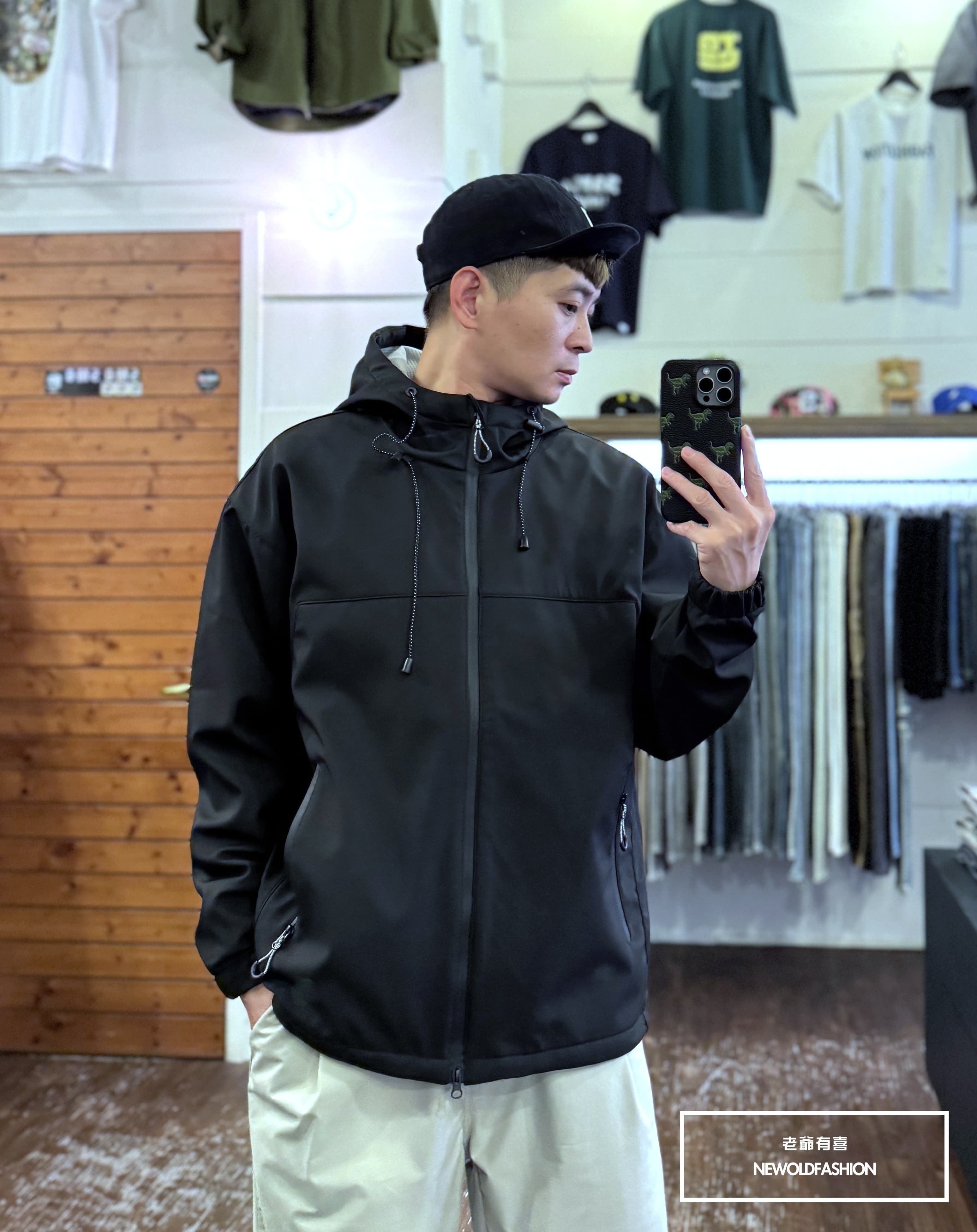 『新品上市』重磅車線素面防風連帽外套-黑(NOF2410J223)