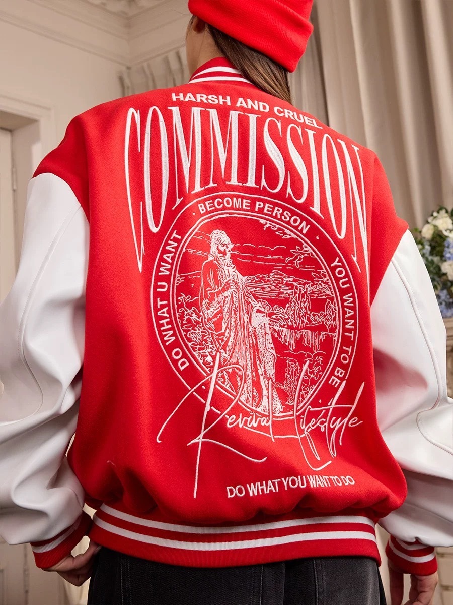 Harsh and Cruel 完美主義復古排版字母印花棒球外套 HM223050367