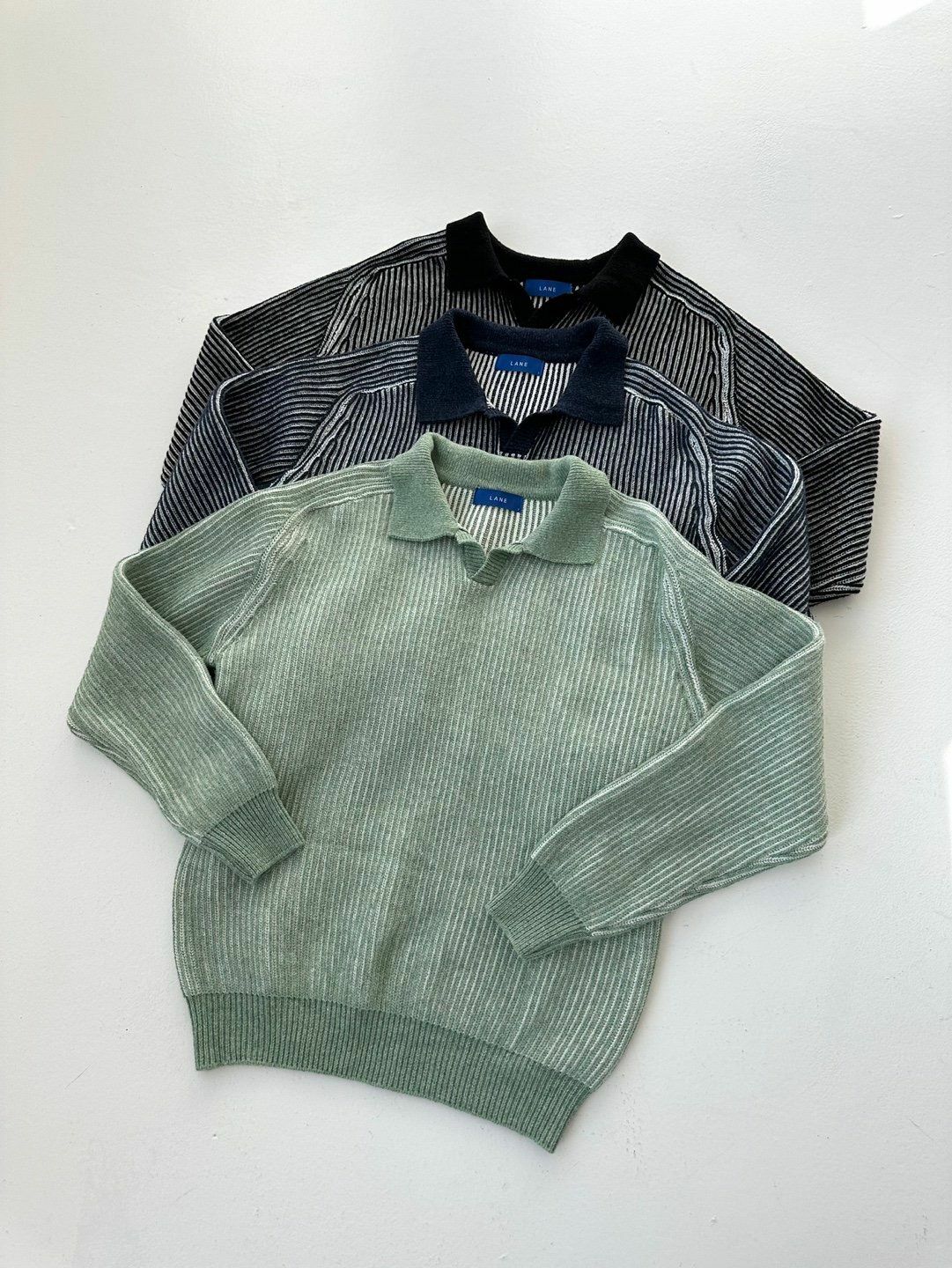 反領暗直紋長袖衛衣 LANE-056T