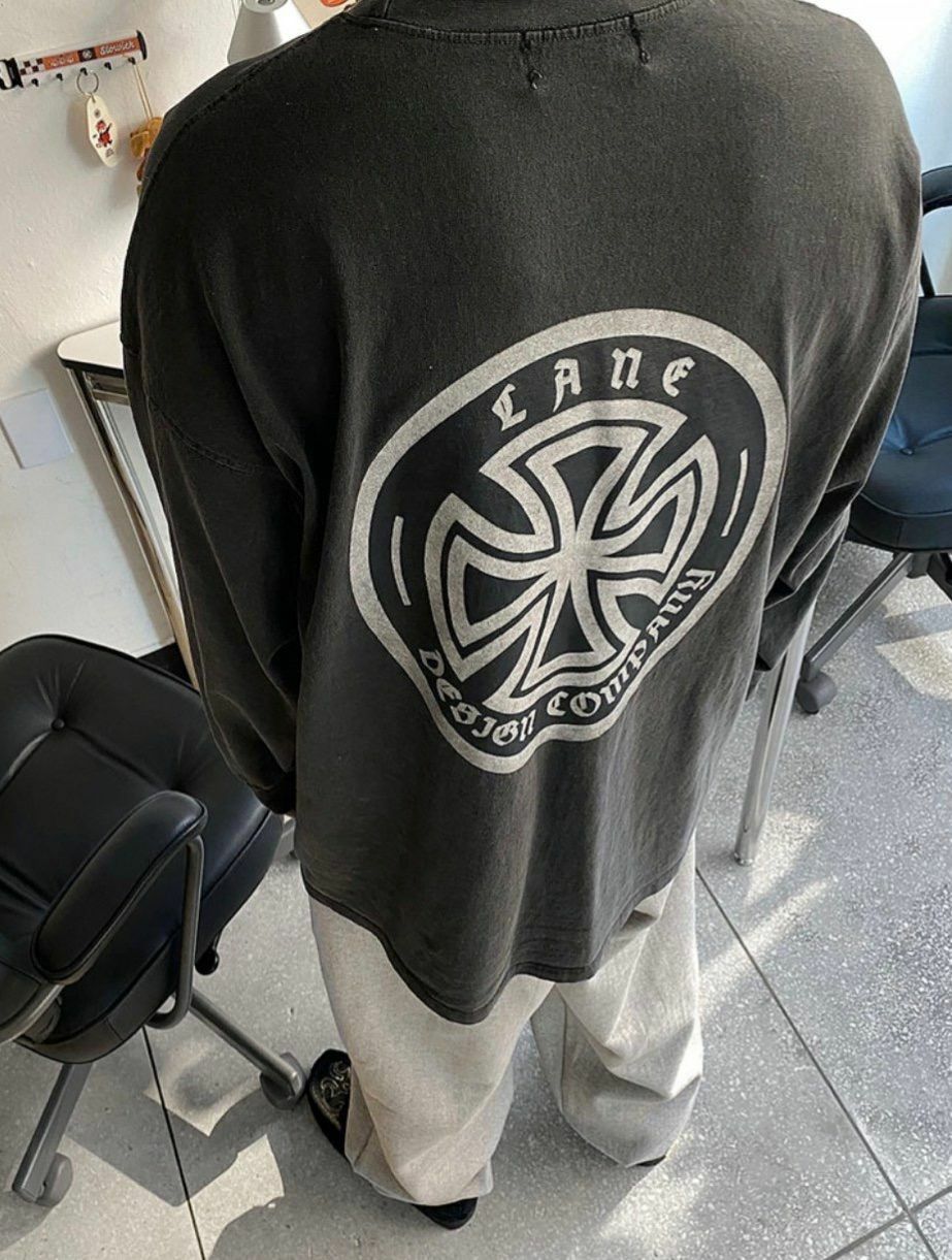 洗水英文字圖案長袖衫 LANE-057T