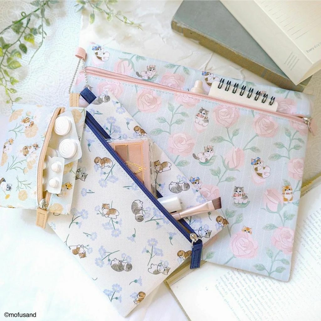 日本 mofusand 扁身拉鏈袋套裝 (3入) 花花系列