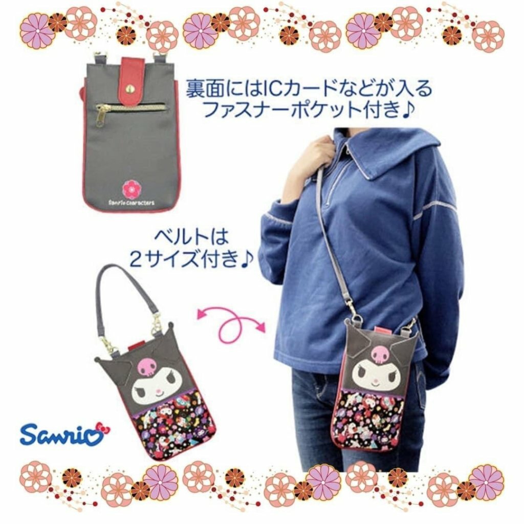 日本 Sanrio Characters 櫻花圖案和風2用斜揹袋 手機包