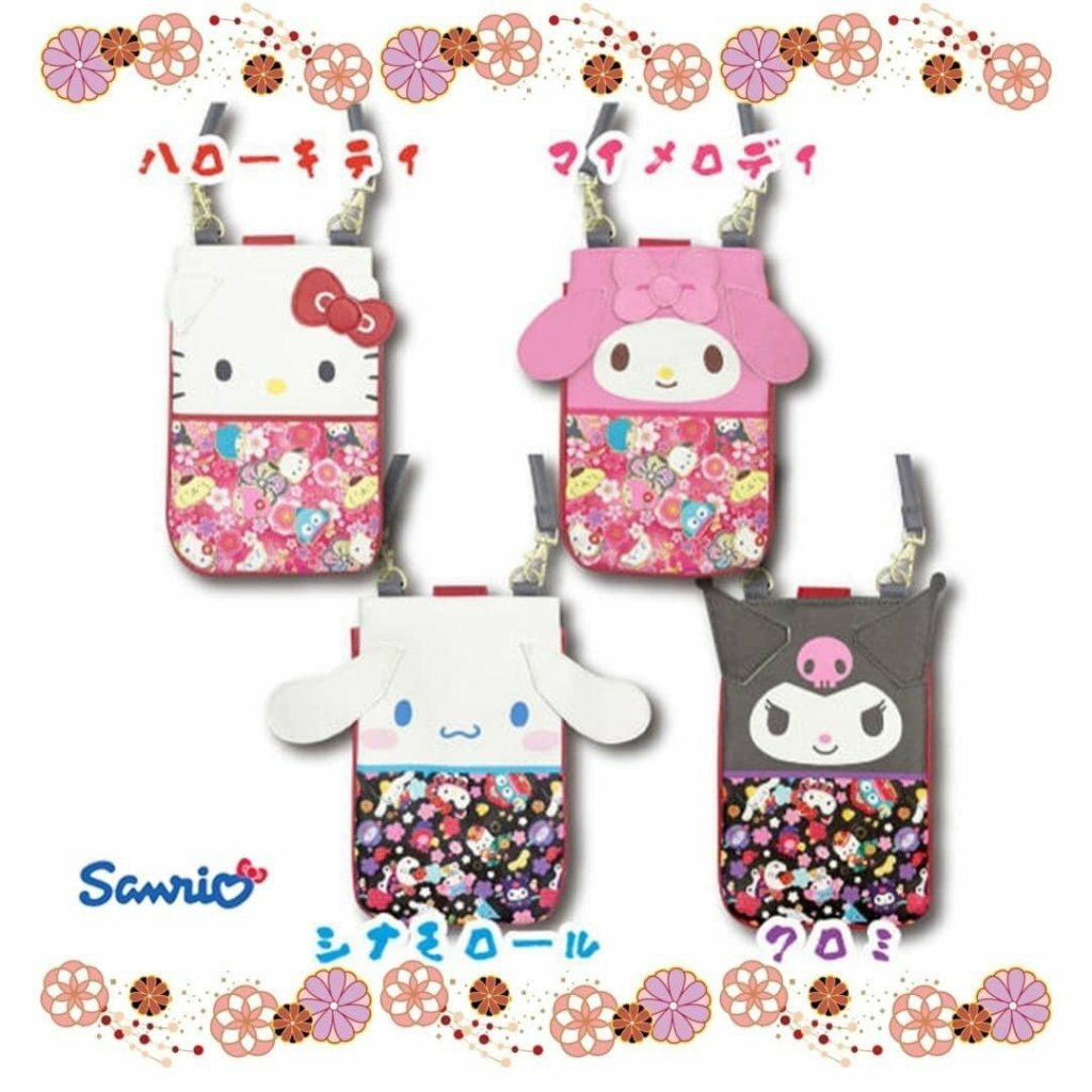 日本 Sanrio Characters 櫻花圖案和風2用斜揹袋 手機包