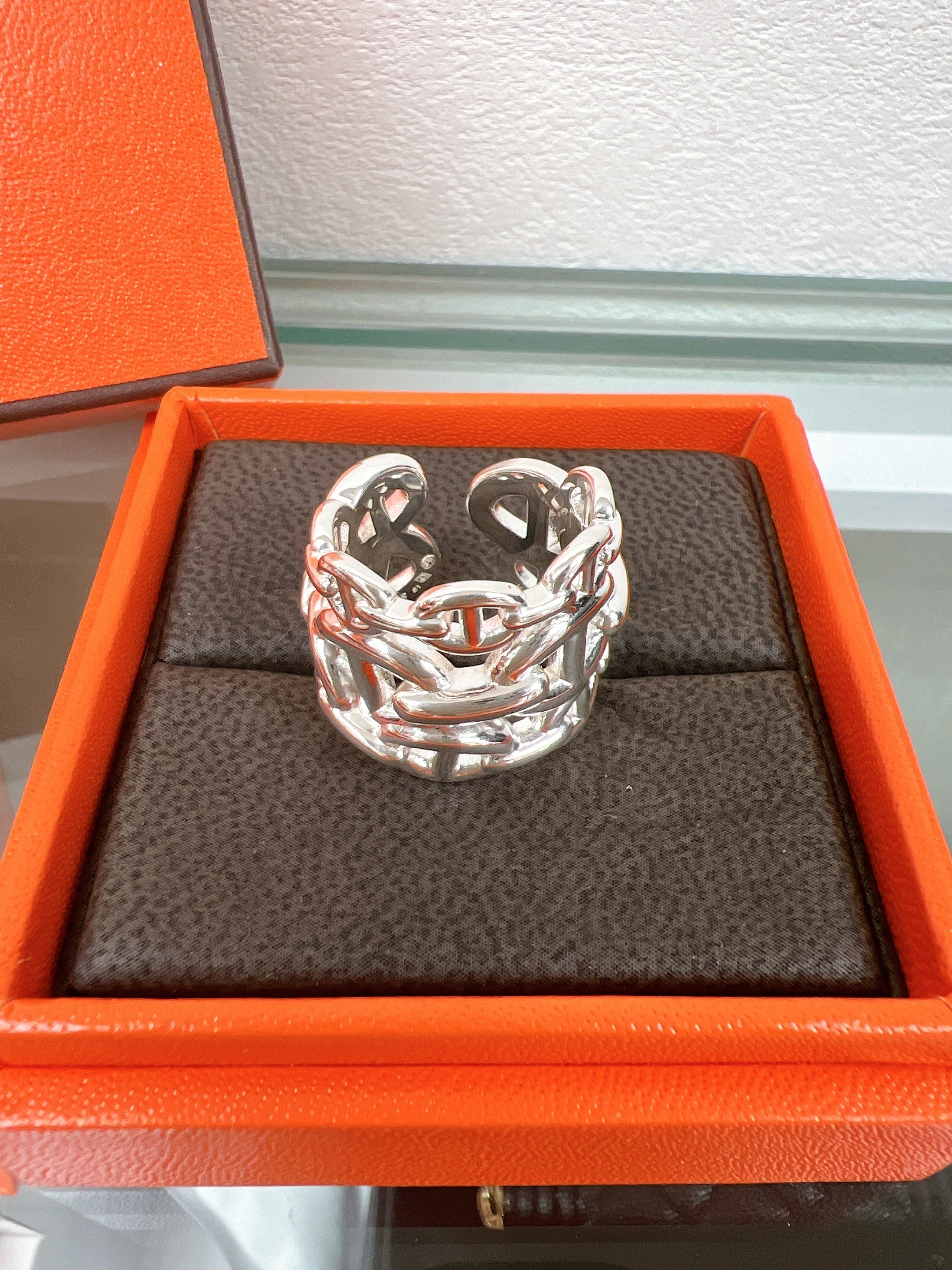 *Brand New* (size 51/50) Hermes chaine d’ancre enchainee ring large model silver 豬鼻戒指
