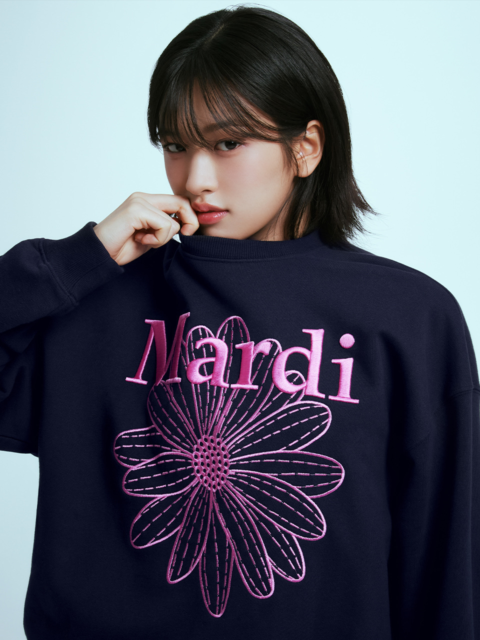 MARDI MERCREDI -  SWEATSHIRT FLOWERMARDI NEEDLEWORK (NAVY FUCHSIA)