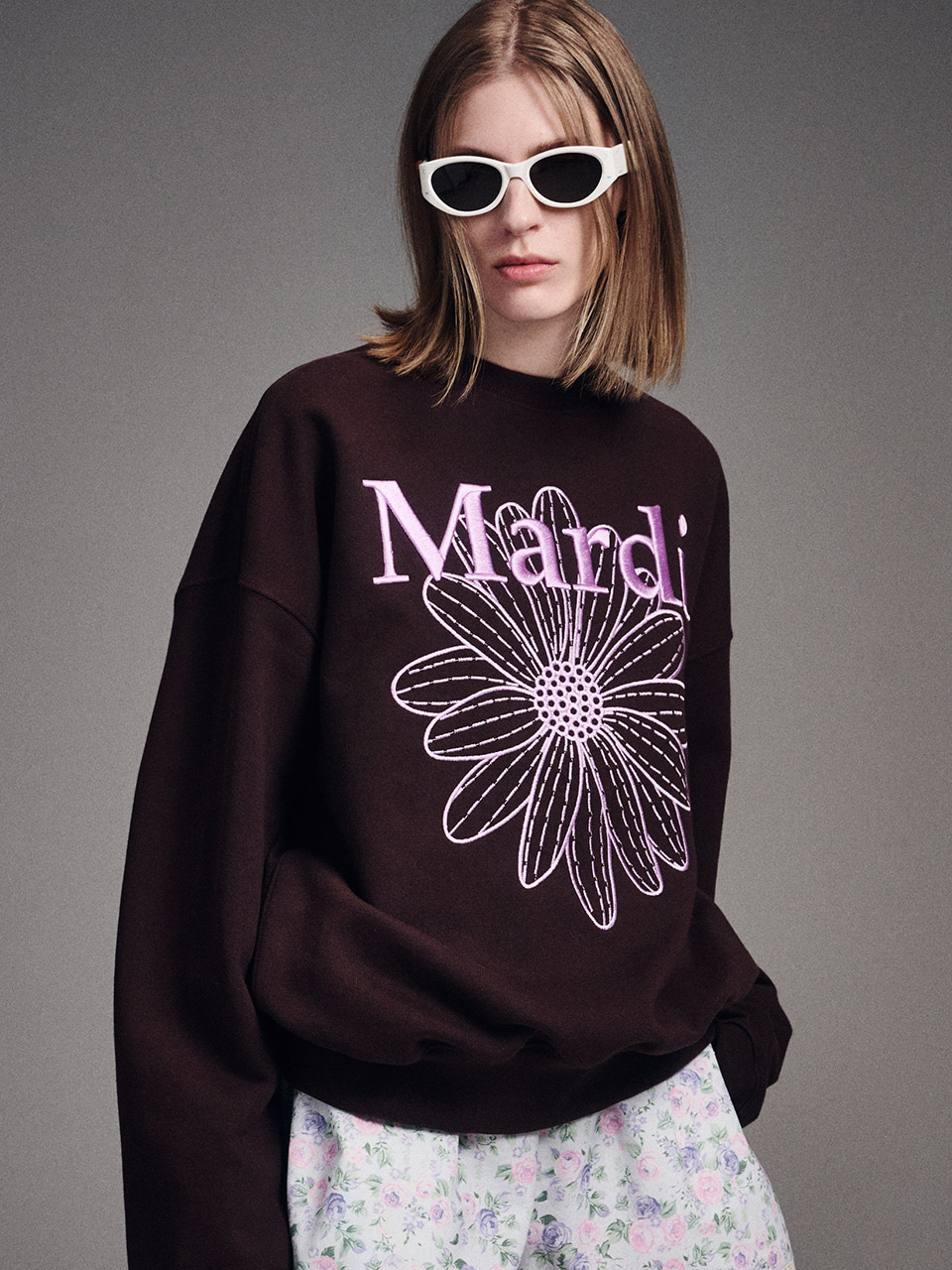 MARDI MERCREDI -  SWEATSHIRT FLOWERMARDI NEEDLEWORK (BROWN LAVENDER)