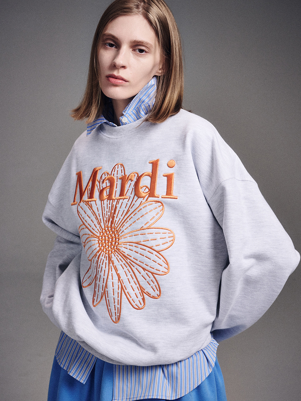 MARDI MERCREDI -  SWEATSHIRT FLOWERMARDI NEEDLEWORK (HEATHER ORANGE)