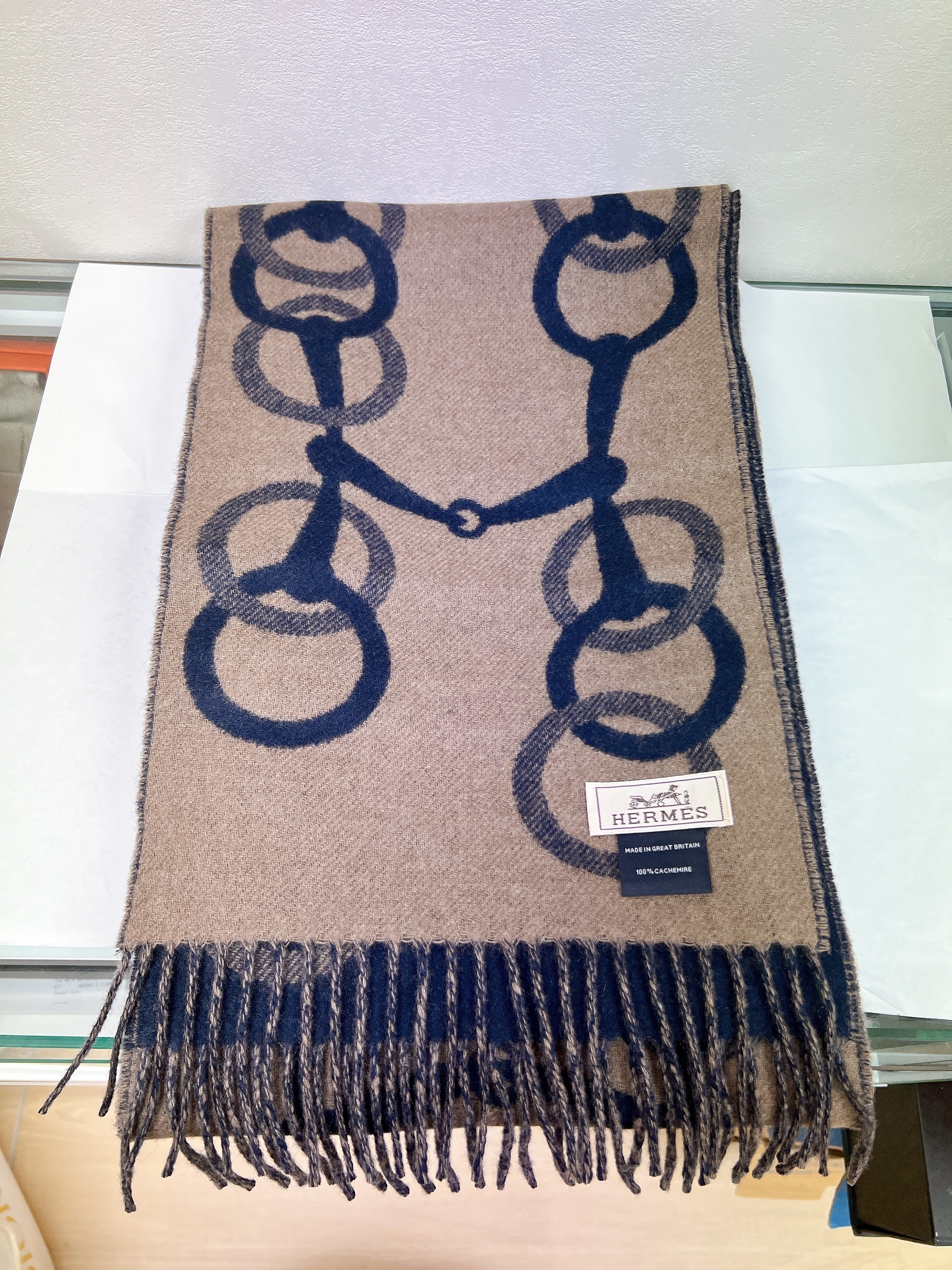 *Brand New* Hermes muffler/ scarf any mors (navy)