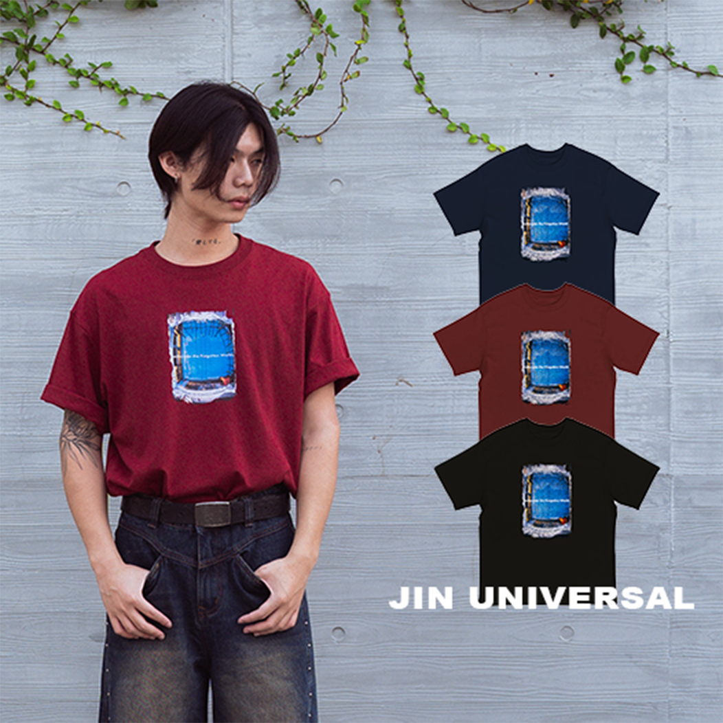 JIN UNIVERSAL 廢墟 照片 標語 印花短T