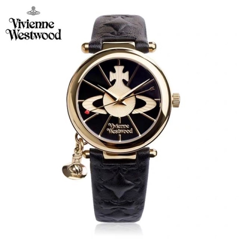 VV006BKGD Vivienne Westwood 微微安 西太后 女裝 經典黑色壓花真皮錶帶  手錶 (香港行貨)