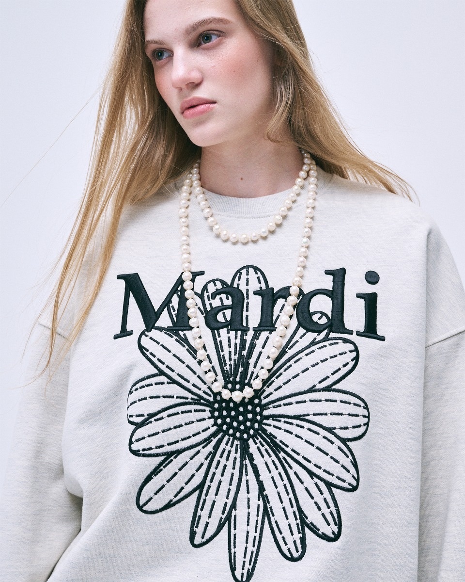 MARDI MERCREDI - SWEATSHIRT FLOWERMARDI NEEDLEWORK (OATMEAL BLACK)
