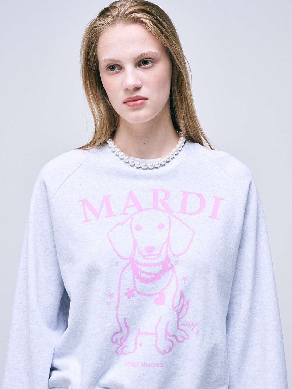 MARDI MERCREDI - SWEATSHIRT RAGLAN SWING THE TAIL DDANJI PEARL NECKLACE (HEATHER LAVENDER)