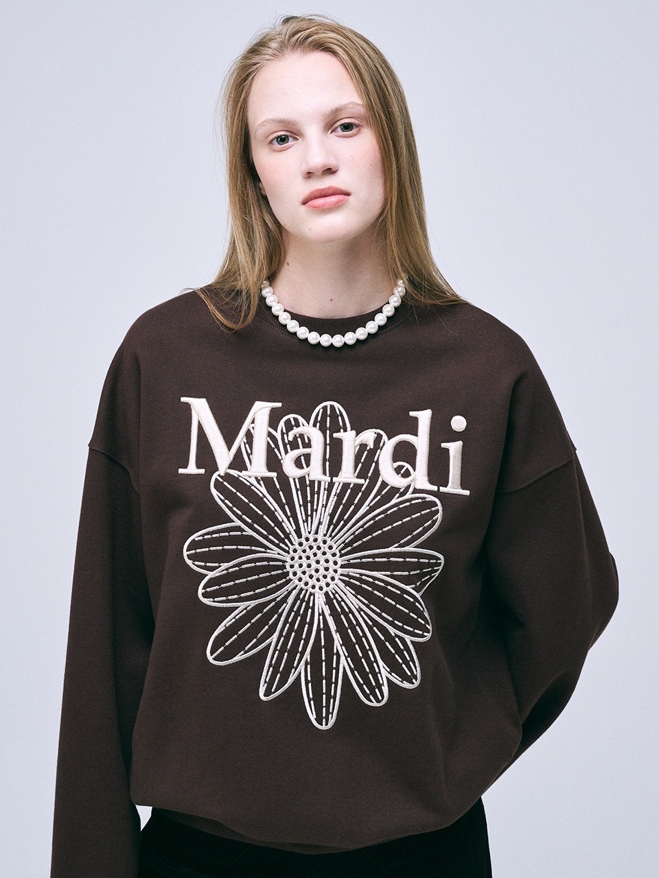 MARDI MERCREDI - SWEATSHIRT FLOWERMARDI NEEDLEWORK (BROWN CREAM)