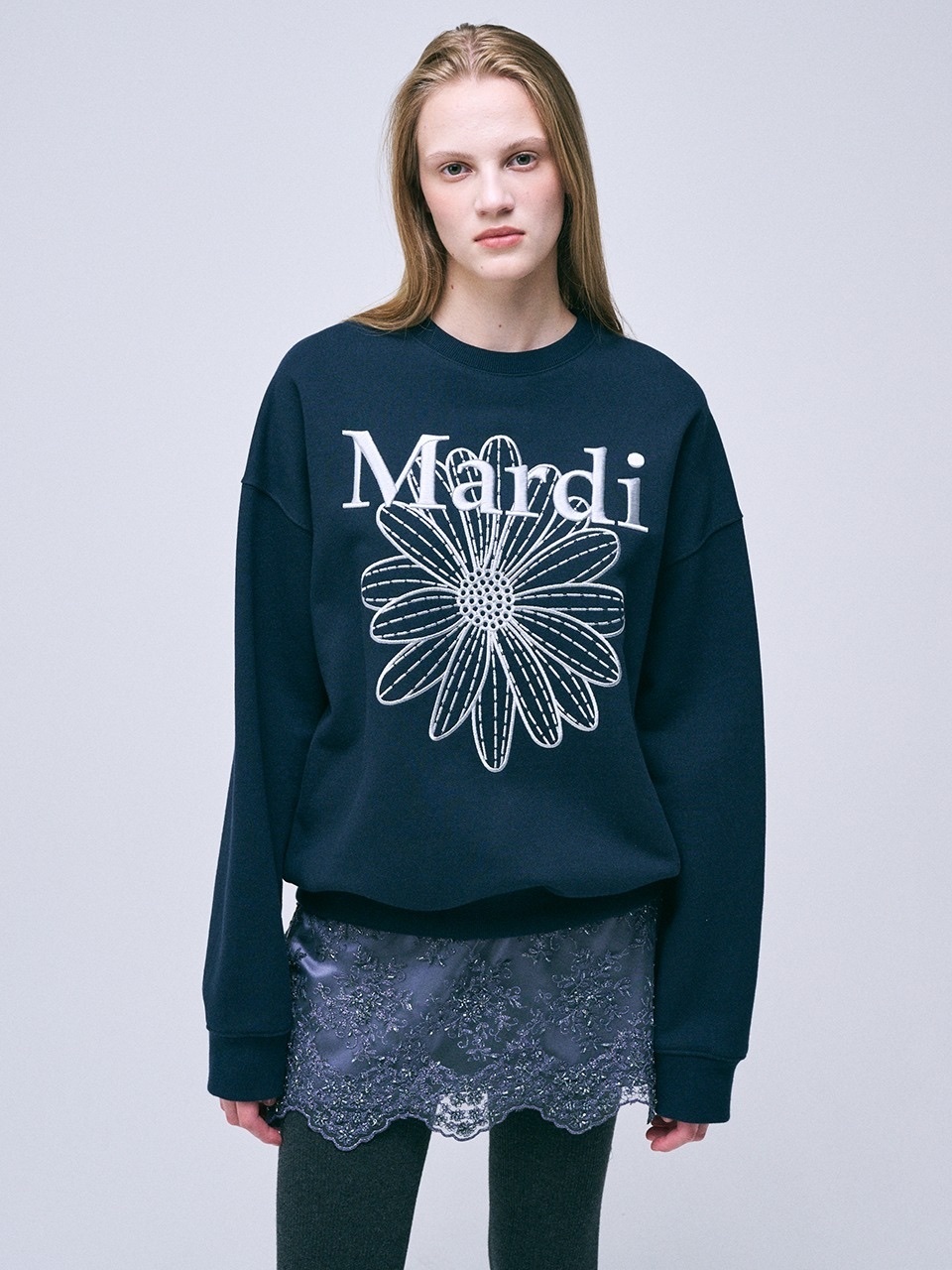 MARDI MERCREDI - SWEATSHIRT FLOWERMARDI NEEDLEWORK (NAVY LIGHTGREY)