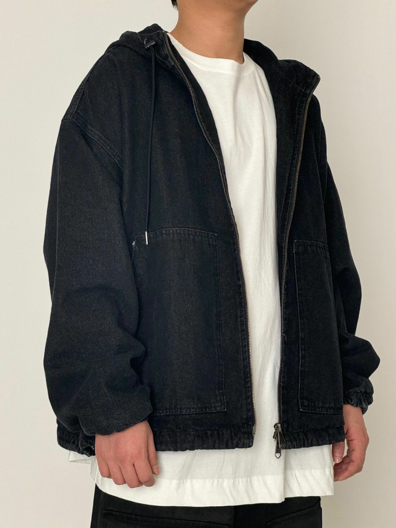 洗水淨色連帽拉鍊外套 GLAMOUR-060JK