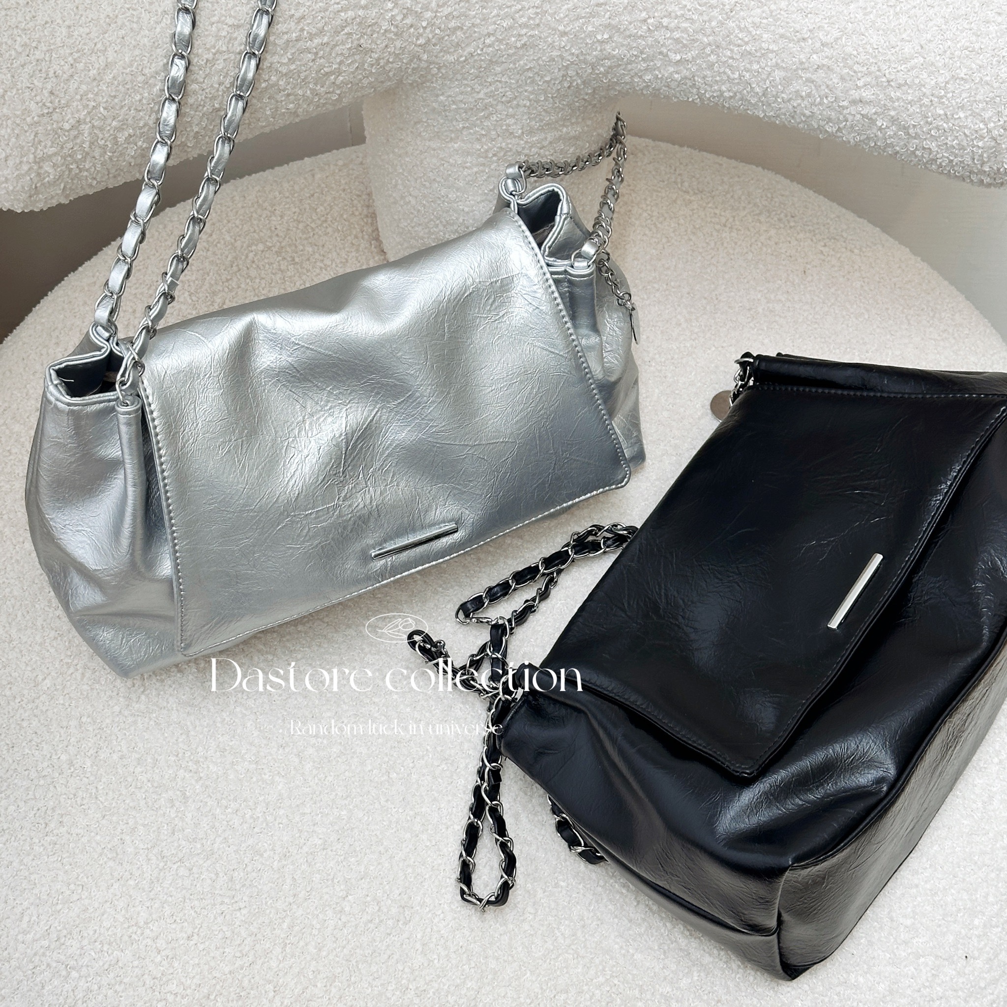 小鐵牌油蠟皮肩背包/二色/鍊條包/皮穿鏈