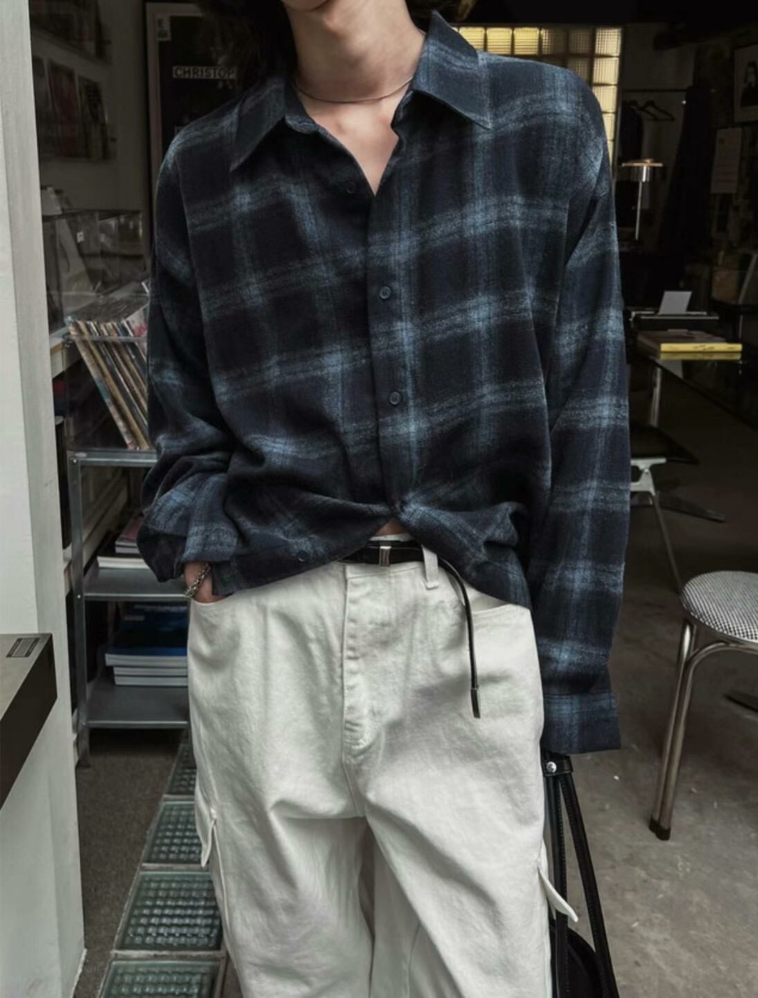 格仔長袖恤衫 SWAG-003S