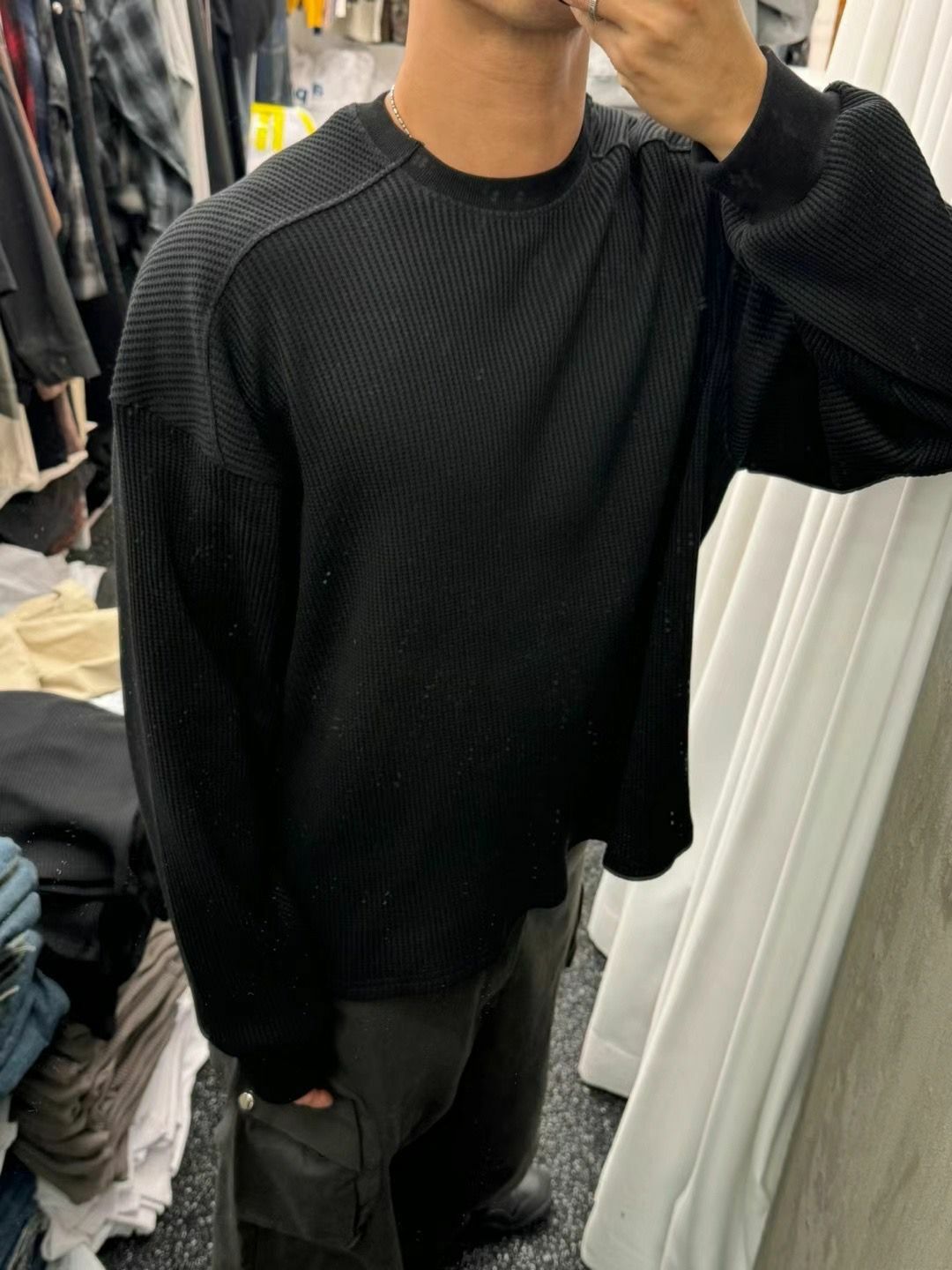 淨色暗紋長袖衫 SWAG-008T