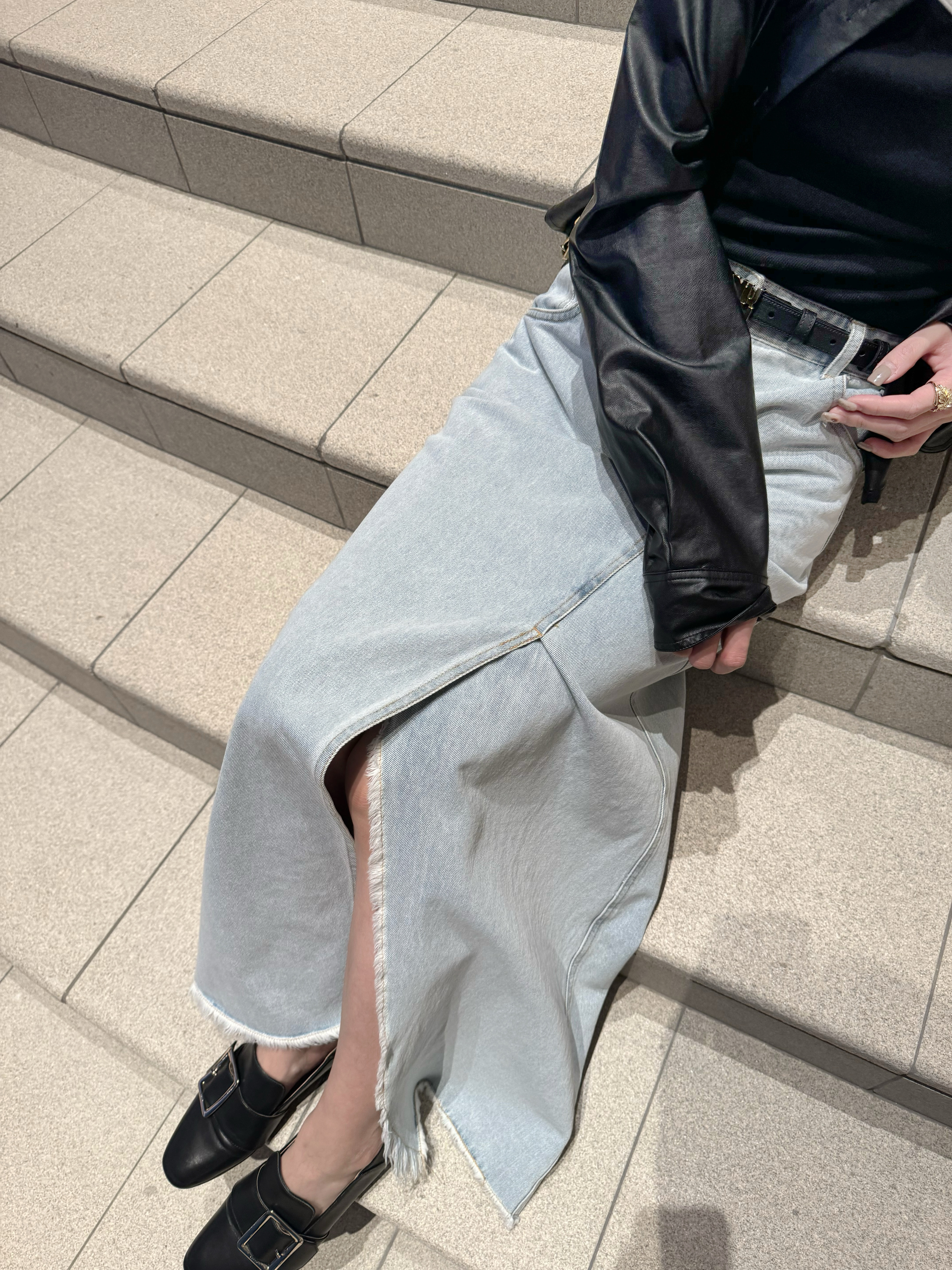 Wrap Effect Front Slip Maxi Denim Skirt_SK244L21